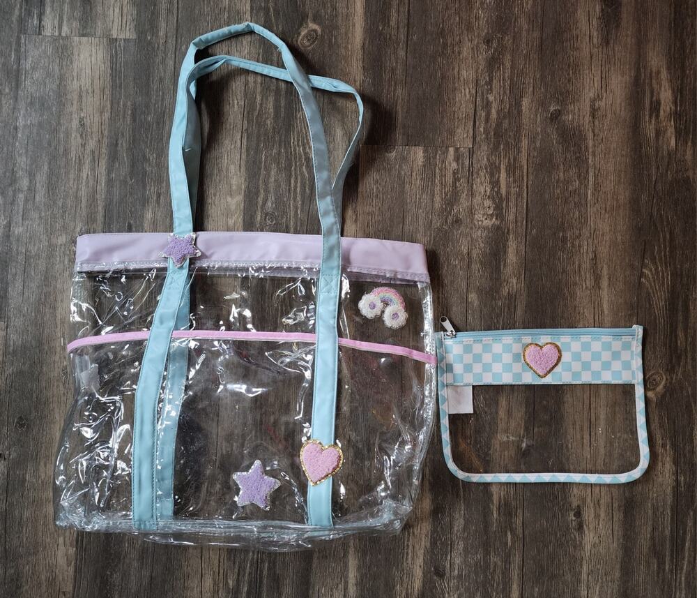 2 Piece Stoney Clover Lane X Target Clear Tote Bag Beach Travel Teal Pink